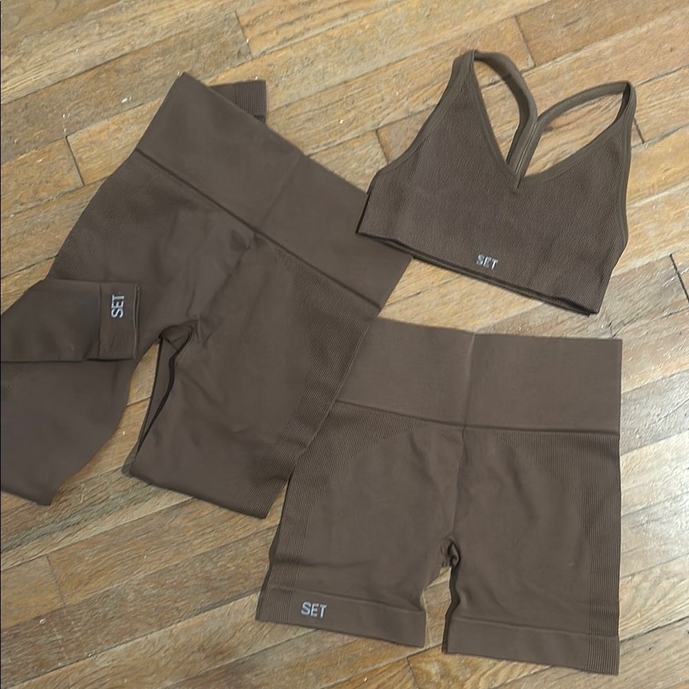 SET Active Brown Sports Bra and Shorts Set